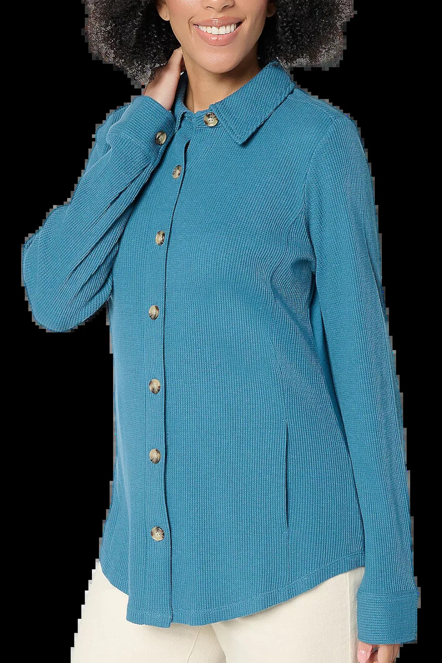 Belle Women's Waffle Knit & Jersey Button Front Top Deep Mineral - Plus